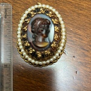 Vintage Cameo Brooch with Pearls and Gold Accents